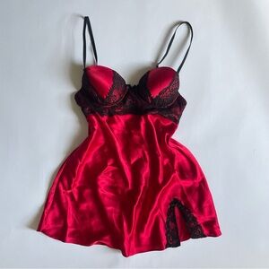 Apt. 9 Red Satin Chemise with Black Lace